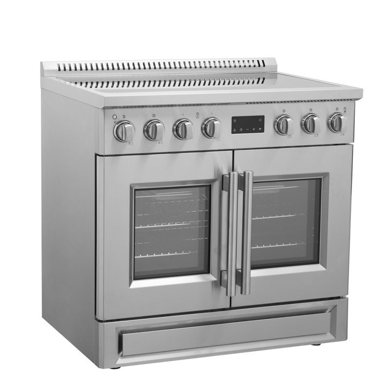 Forno Torino French Door 36 Inch Induction Range with Air Fryer, Air Sous Vide & True Convection, Silver
