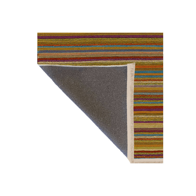 Multi-Colored Line Wicker Patterned Decorative Rug, Runner 3'9.81" x 9'10.11"