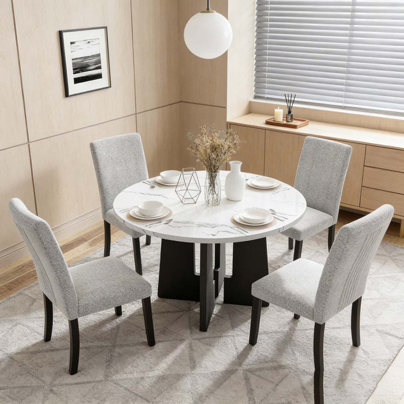 Ensemble de table de salle à manger 5 pièces, Beige et blanc