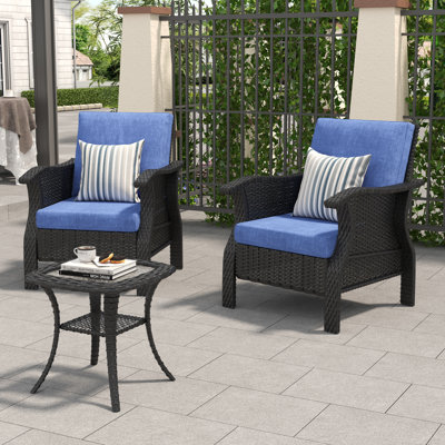 Zalewski 3 Piece Patio Set Rattan Outdoor Furniture Set With Cushions