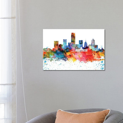 Oklahoma Colourful Watercolour Skyline 1 Piece Wrapped Canvas Painting