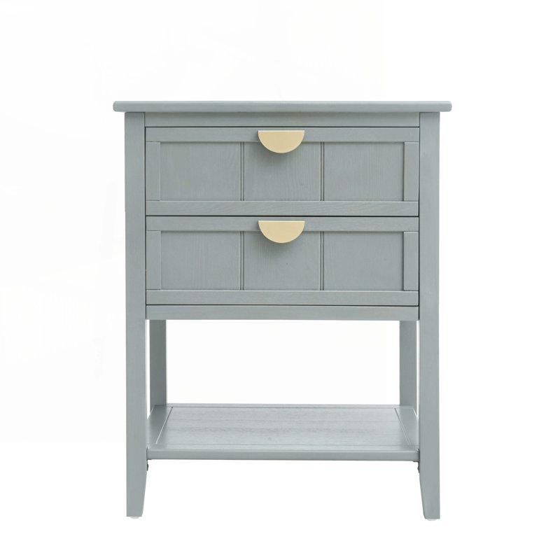 Wood Console Table with 2 Drawers,Shelf, Light Grey