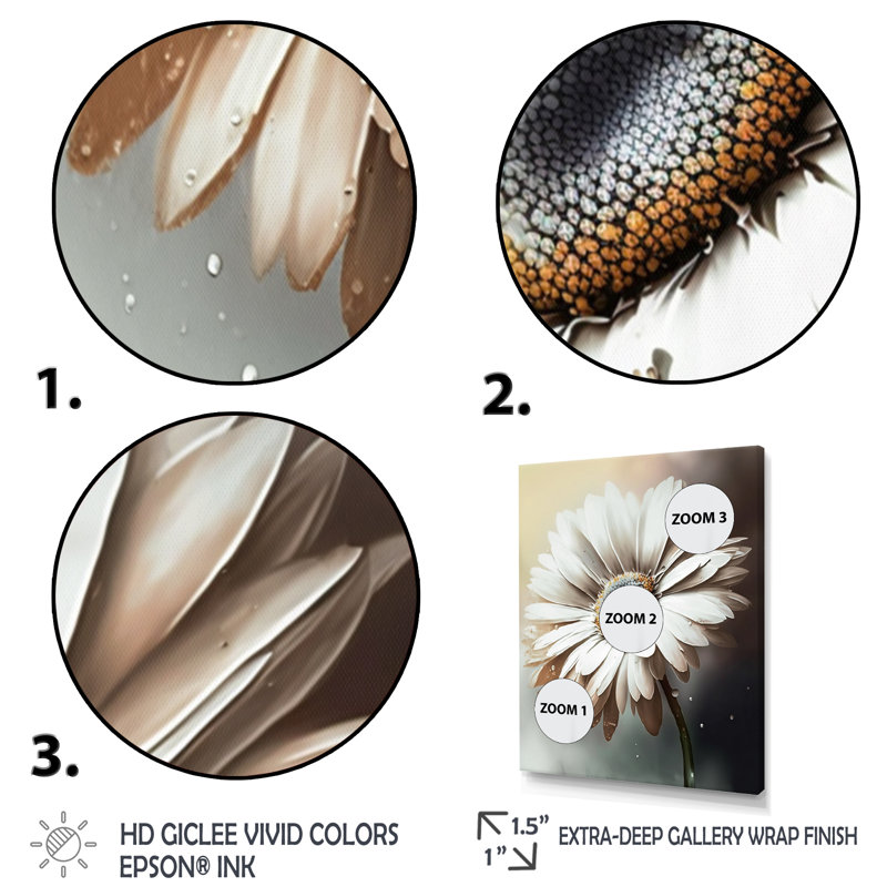 «White Gerbera Flowers II», reproduction sur toile, L 16 po x H 32 po, Toile avec cadre flottant or