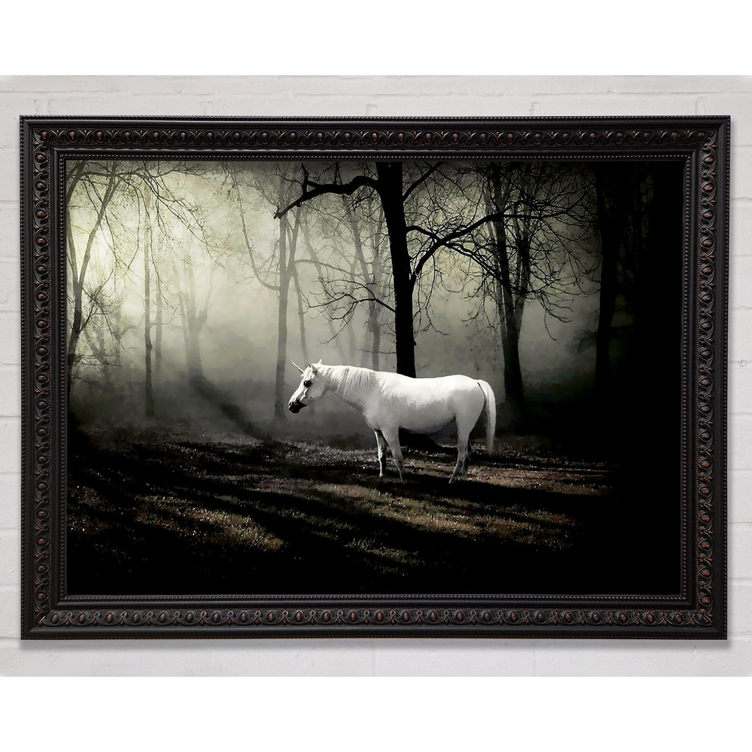 Wild Silver Unicorn In The Woodland - Einzelner Bilderrahmen Kunstdrucke