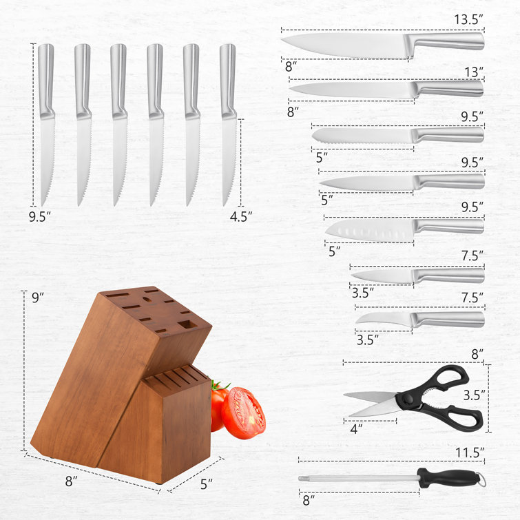 FETERVIC Knife Block Set, 16 Pieces Kitchen Set with Block, Stainless Steel  Set