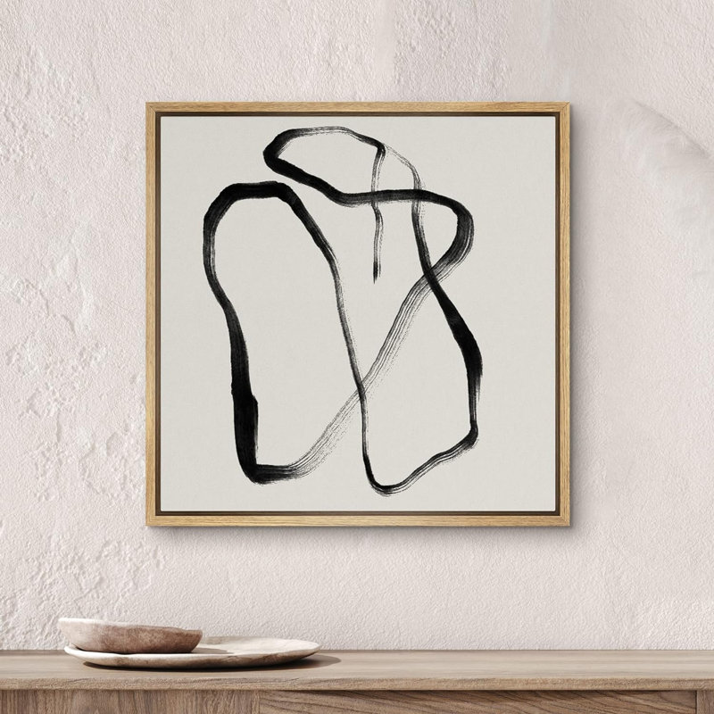 «Geometric Black Gray Ribbon Curves», reproduction sur toile flottante, H 24 po x l 24 po x P 1,5 po, Naturel