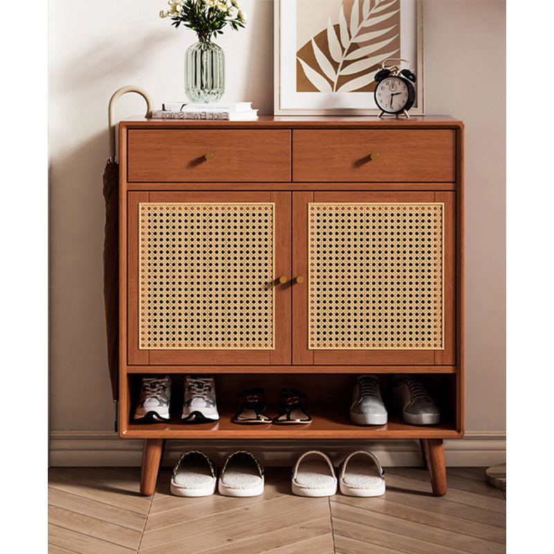 Armoire à chaussures en osier de style nordique et bois d'hévéa massif
