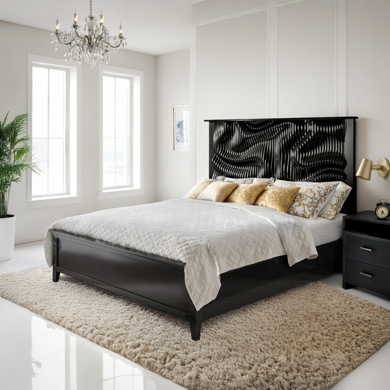 Gorski Wave Headboard With LED Lights Platform Bed, King
