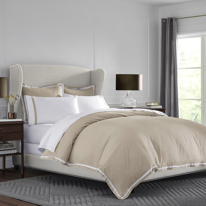 Martex 2000 Series UltraSoft Microbrushed Reversible Duvet Cover Set, Khaki/White, King Duvet Cover + 2 Shams