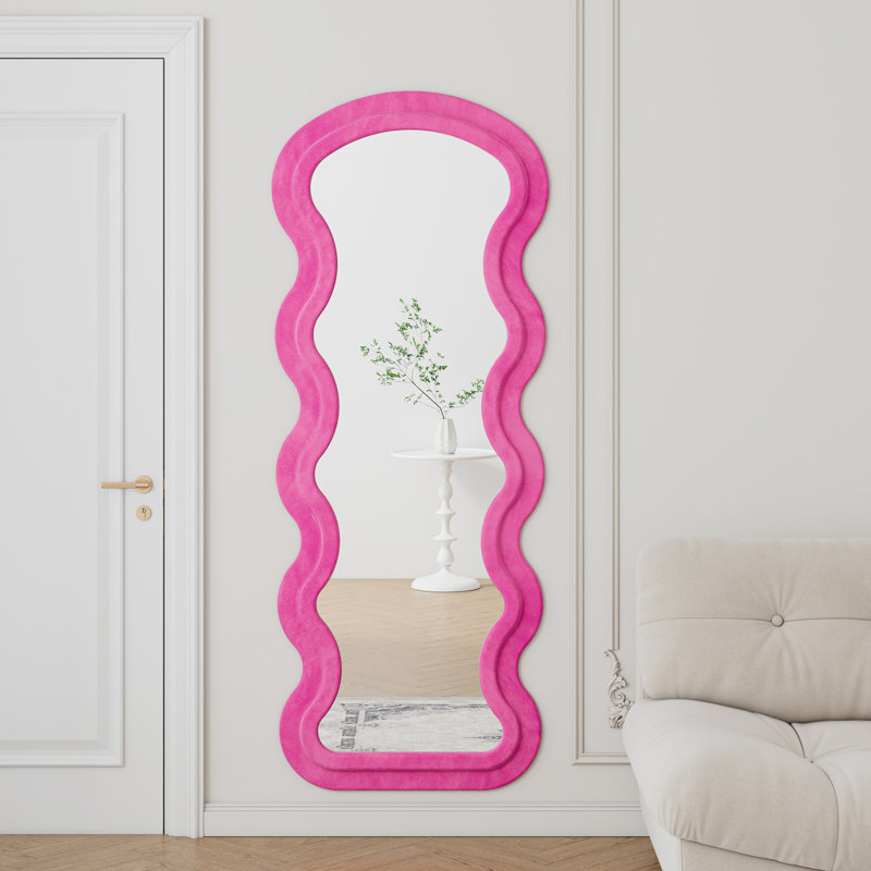 Miroir de plancher en flanelle pleine longueur Rose Wave