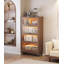 Bibliothèque en bois massif à 4 niveaux avec couvercle en verre et armoire de rangement Mid-Century-653225511-653225531