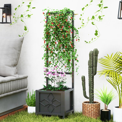 Boîte à fleurs en métal avec treillis et trous de drainage