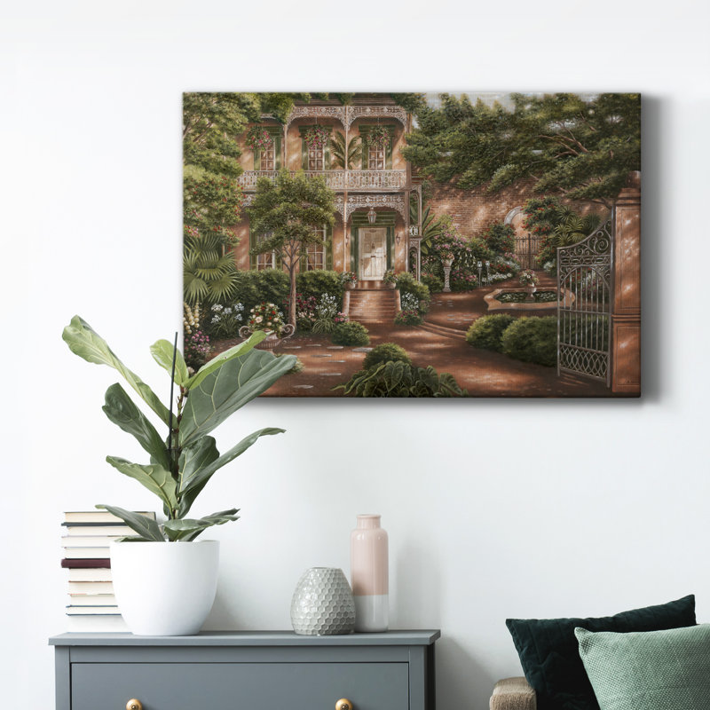Jane's Courtyard II, toile tendue avec châssis de qualité supérieure - prête à être accrochée, H 18 po x l 12 po x P 1 po