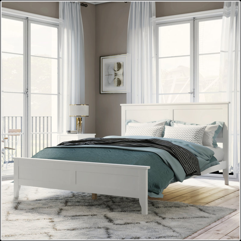 Lit plateforme moderne en bois massif blanc moderne avec lattes en bois robustes