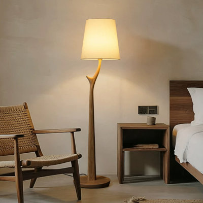 Creative design sense living room standing solid wood fabric lampshade floor lamp