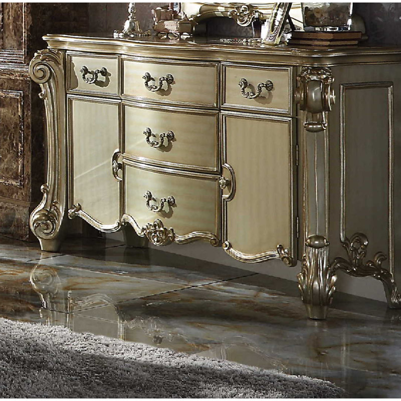 Carlene 71'' W 5 - Drawer Dresser, Gold Patina/Bone