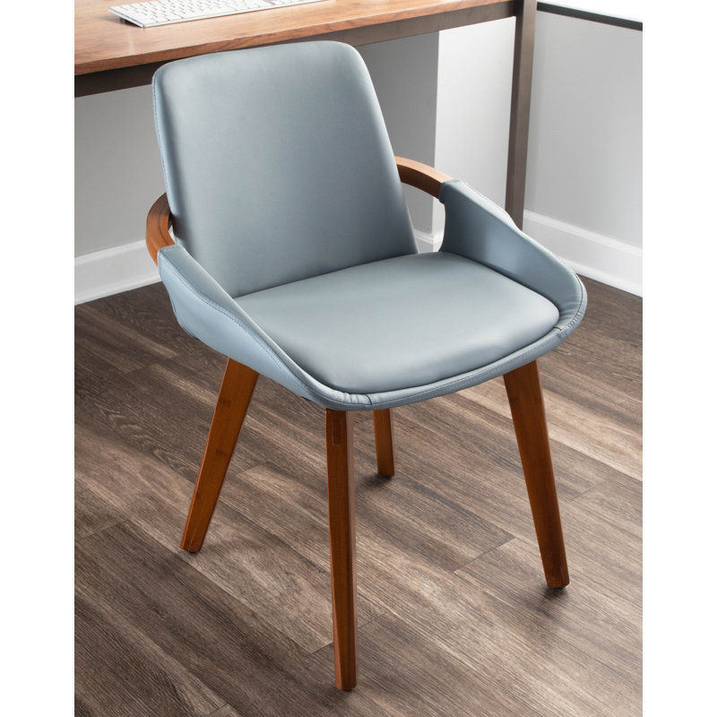 Whitacre 17'' H Faux Leather Upholstered Armchair, Gray, Walnut