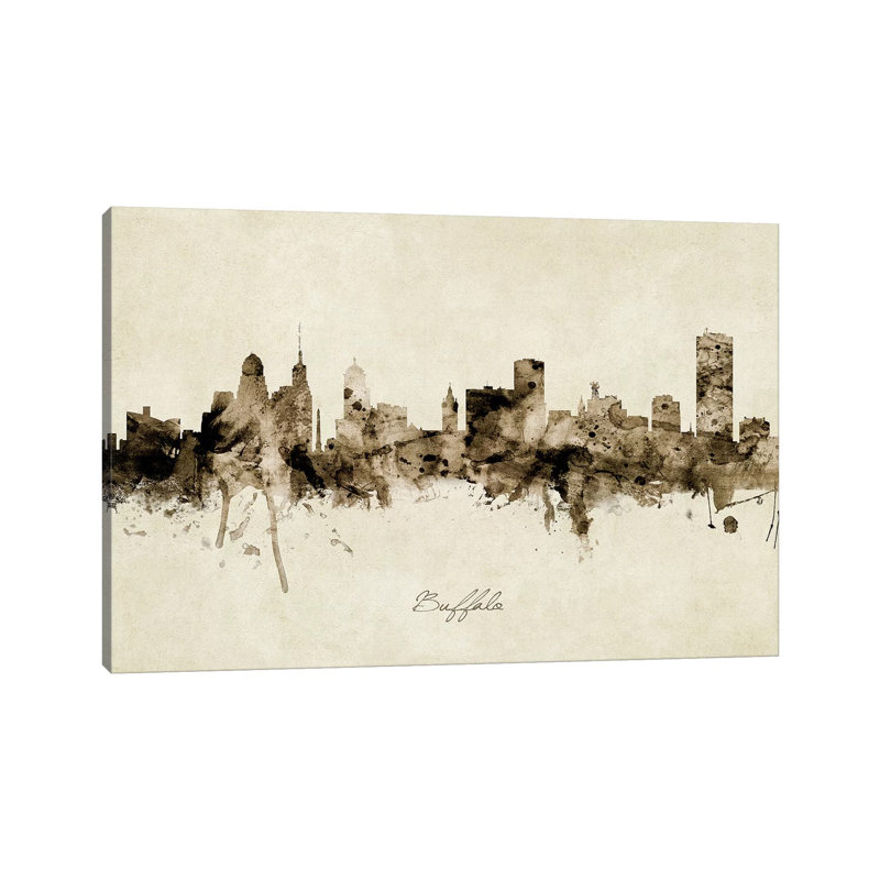 «Buffalo New York Skyline» par Michael Tompsett, impression sur toile tendue, H 12 po x l 18 po x 1,5 po