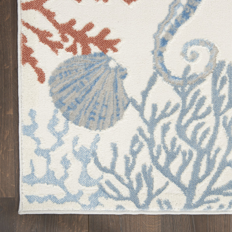 Tapis ivoire / bleu / rouge Baeza, Rectangle 7 pi 10 po x 9 pi 10 po