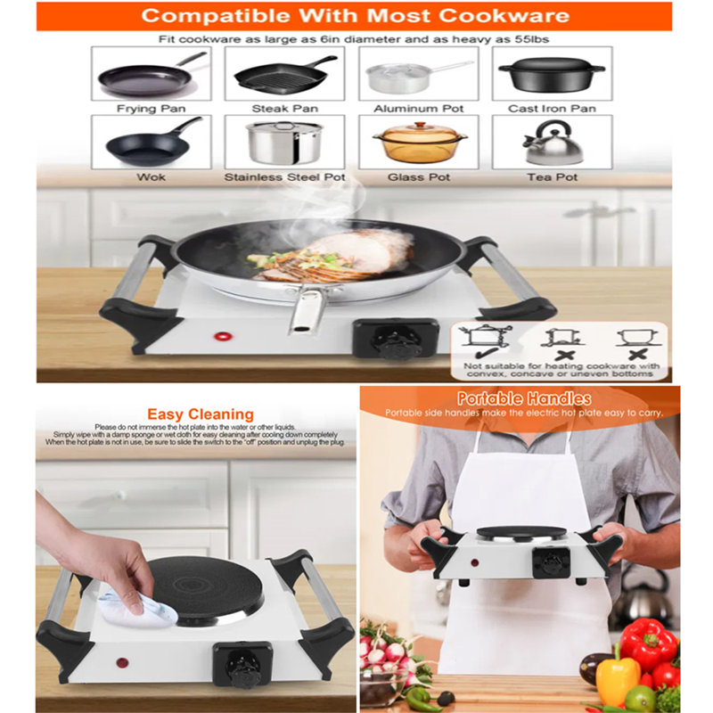 TONWIN 1000 Watt Electric Single Burner, Silver