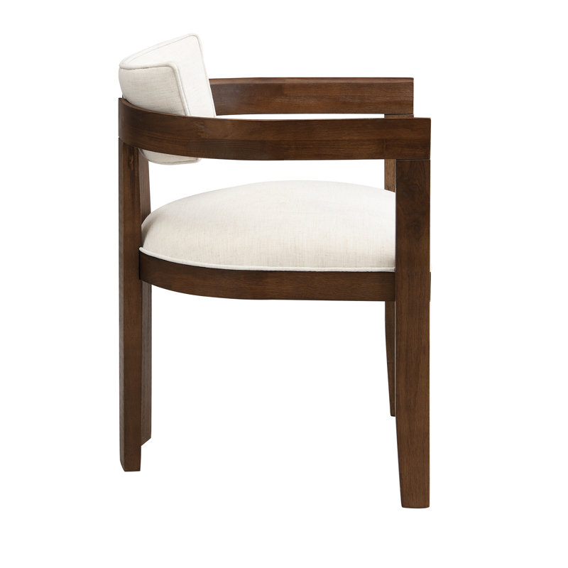 Linen Upholstered Armchair in Beige, Brown, 2