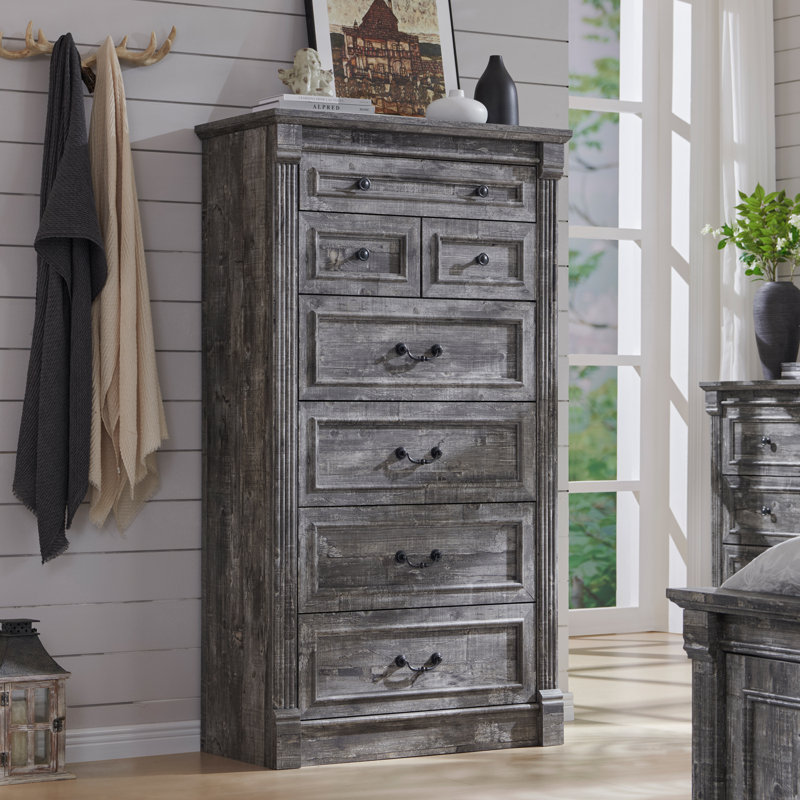 Burlington Farmhouse 7 Drawers Dresser for Bedroom, 57" Tall Large Dressers & Chests of Drawers w/Roman Column, Gray