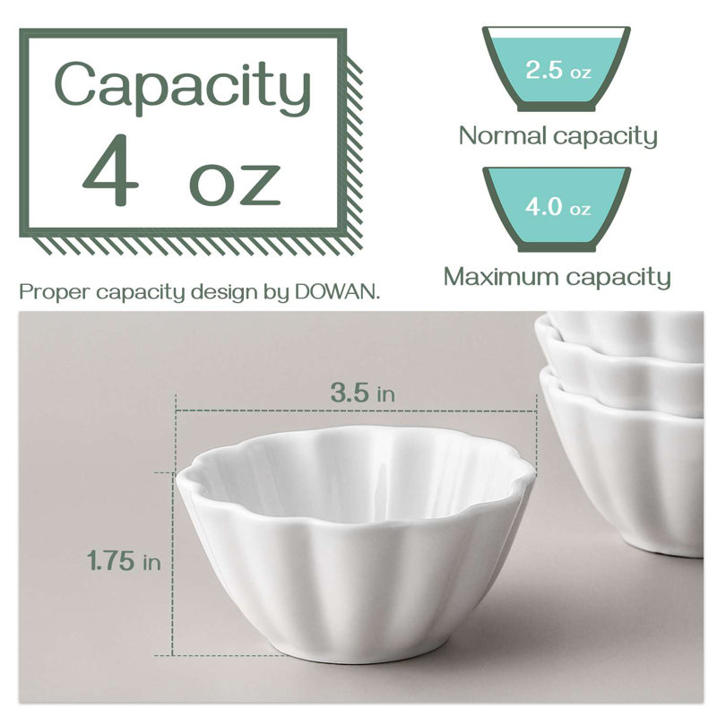 Ramequins floraux en porcelaine, ensemble de 6 tasses de cuisson décoratives blanches, 3,5 po x 3,5 po