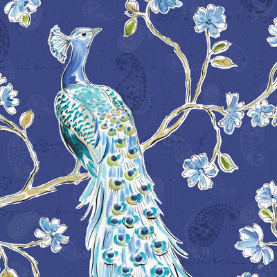 «Peacock Allegory III Blue», reproduction sur toile tendue