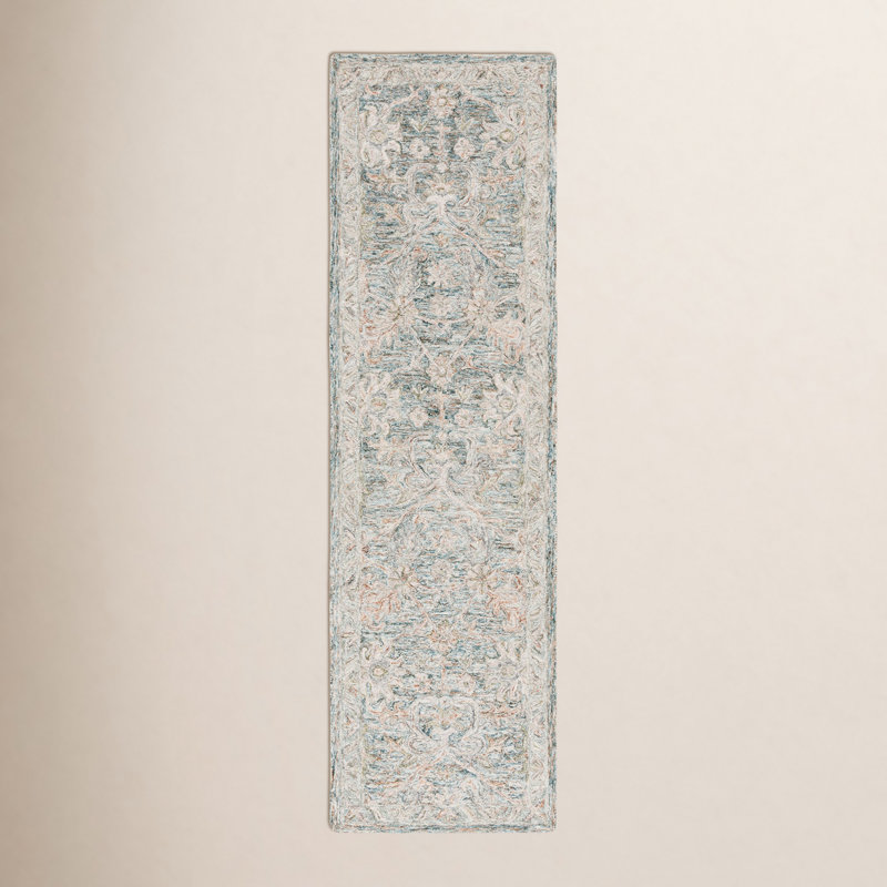 Hand Tufted Wool/Cotton Oriental Rug in Teal/Green, Runner 2'3" x 8'