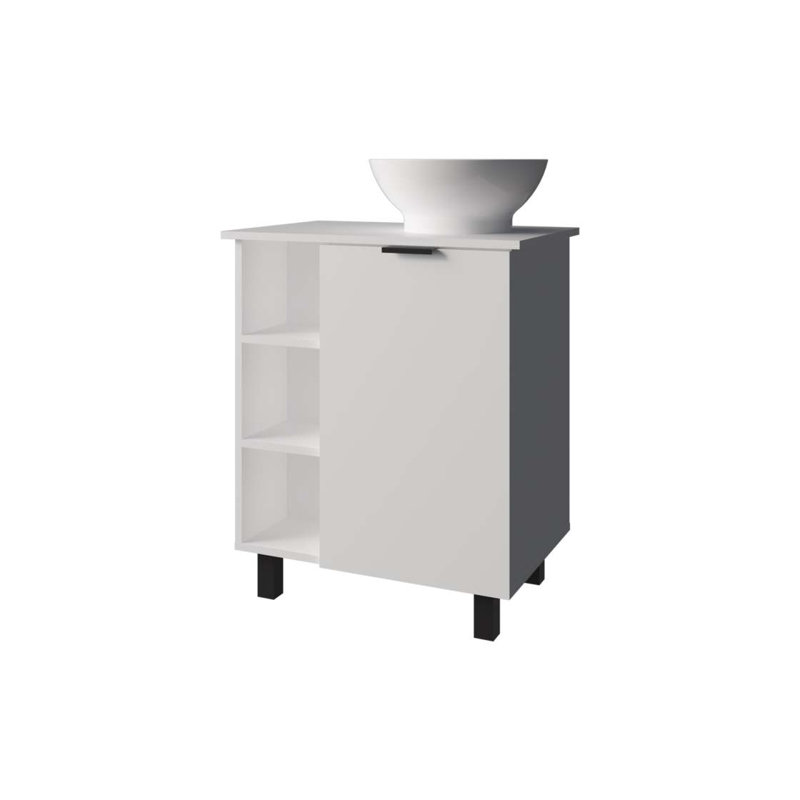 Meuble-lavabo blanc avec 1 porte et 8 tablettes de rangement, Blanc