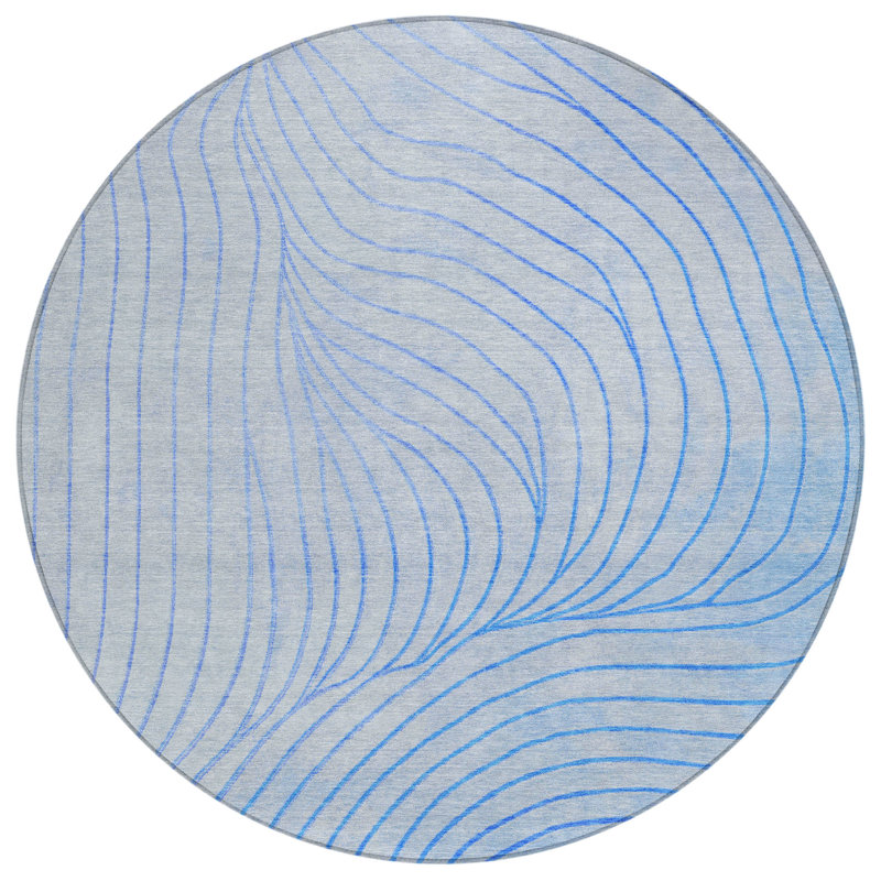Machine Washable Indoor/Outdoor Xhevrie Blue Rug, Round 8'