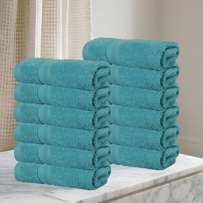 Smart Quick-Dry Zero Twist Cotton Face Towels, Set Of 12, Turquoise