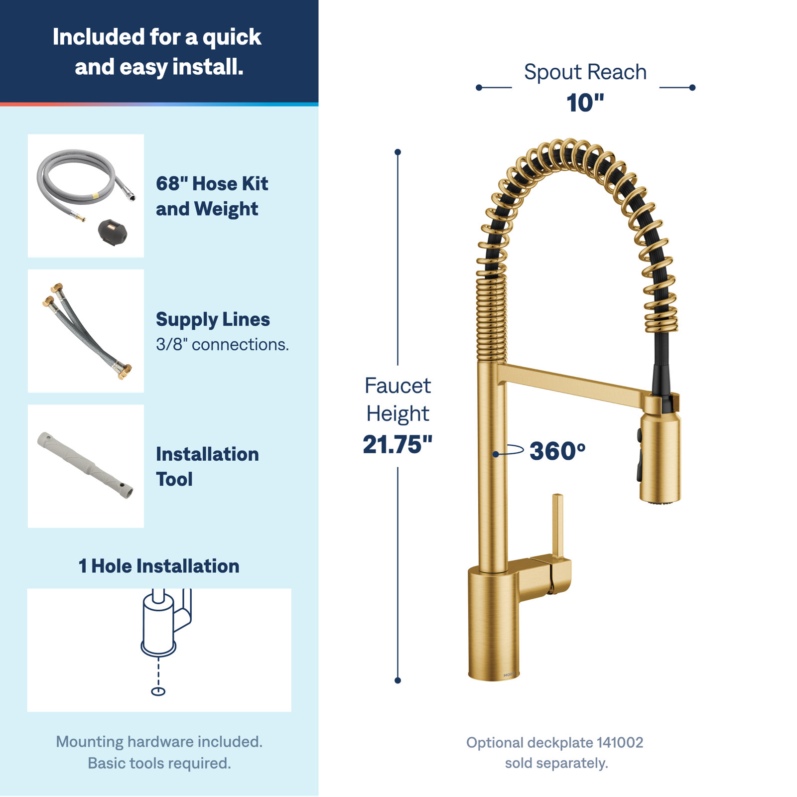 Align Spring Pull-Down Kitchen Faucet, Brushed Gold