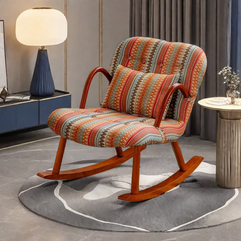 Chaise berçante en bois massif American Retro, Orange / rouge / vert