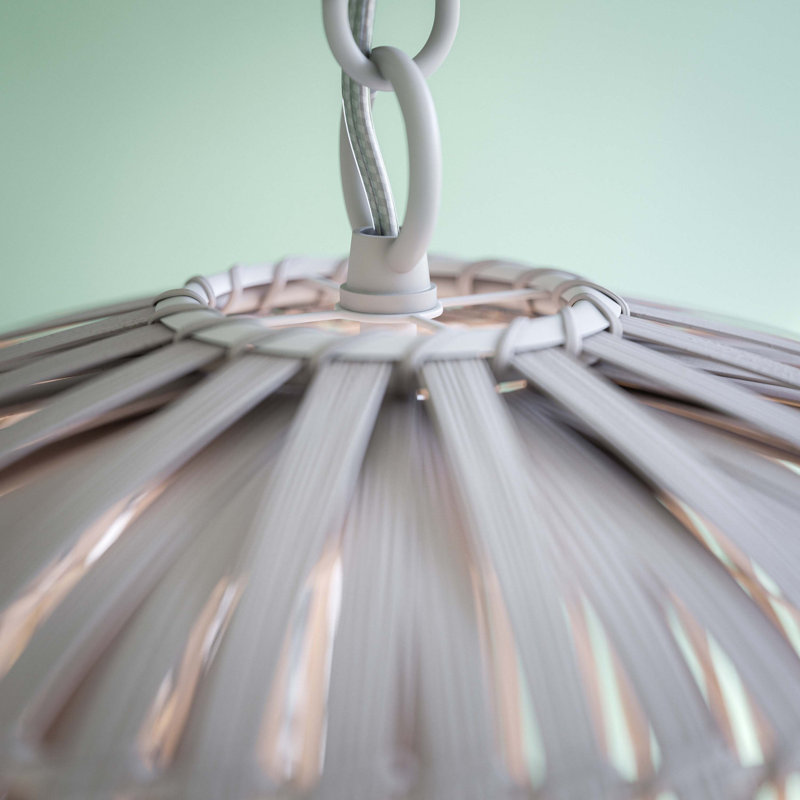 Moon 1-Light Rattan Pendant - White