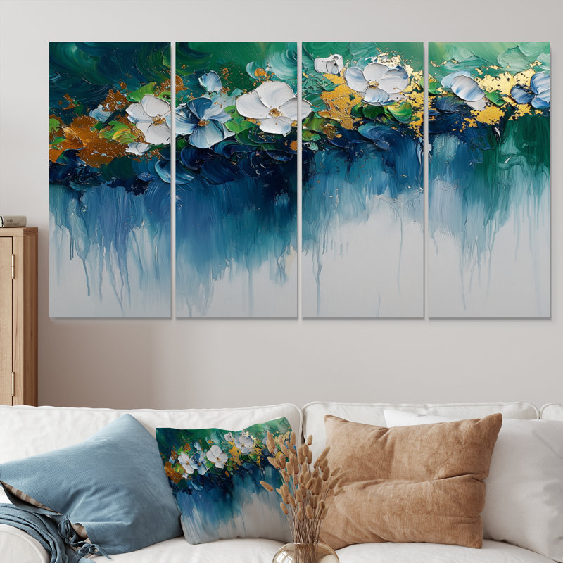 Neo Expressionism OfRhythmic Drizzle Flowers I - Neo Wall Art - Modern Wall Art Canvas, 4, 28" H x 48" W