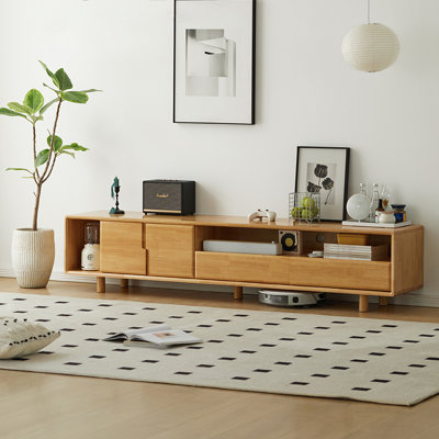 Meuble télé multifonctionnel en bois d'hévéa naturel