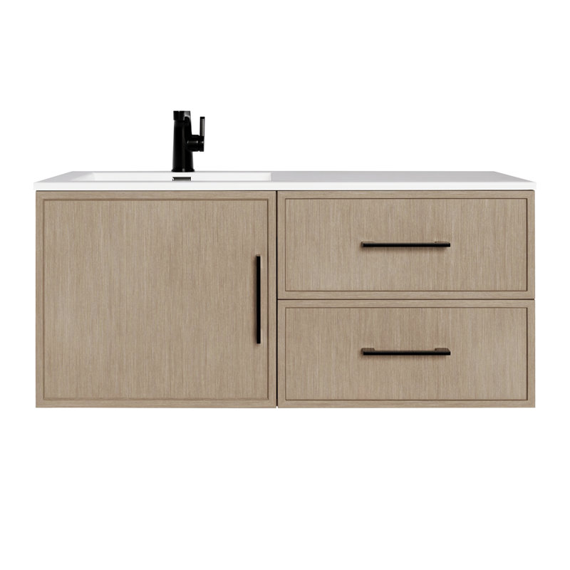 Razza 42" Single Wall Mounted Bathroom Vanity with Cultured Marble Top and Integrated Sink, Flavie, Black