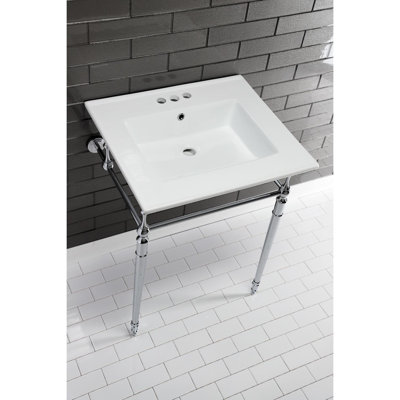 Kingston Brass Edwardian 25-Inch Ceramic Console Sink with Brass Legs (4-Inch, 3-Hole)