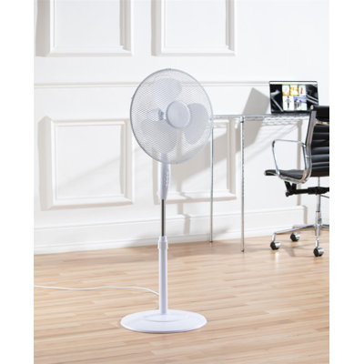 Daewoo 16 Inch White Oscillating Pedestal Fan, Adjustable Height Standing Fan with Tilt Head, Round Base and 3 Speeds