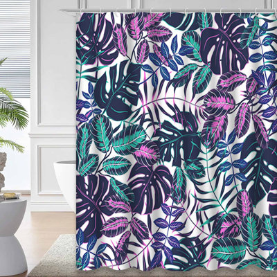 Rideau de douche coloré à motif de feuilles de palmier tropicales avec 12 crochets