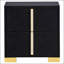 Table de chevet chic 2 tiroirs avec finition noire et accents dorés, parfaite pour un rangement et une présentation élégants