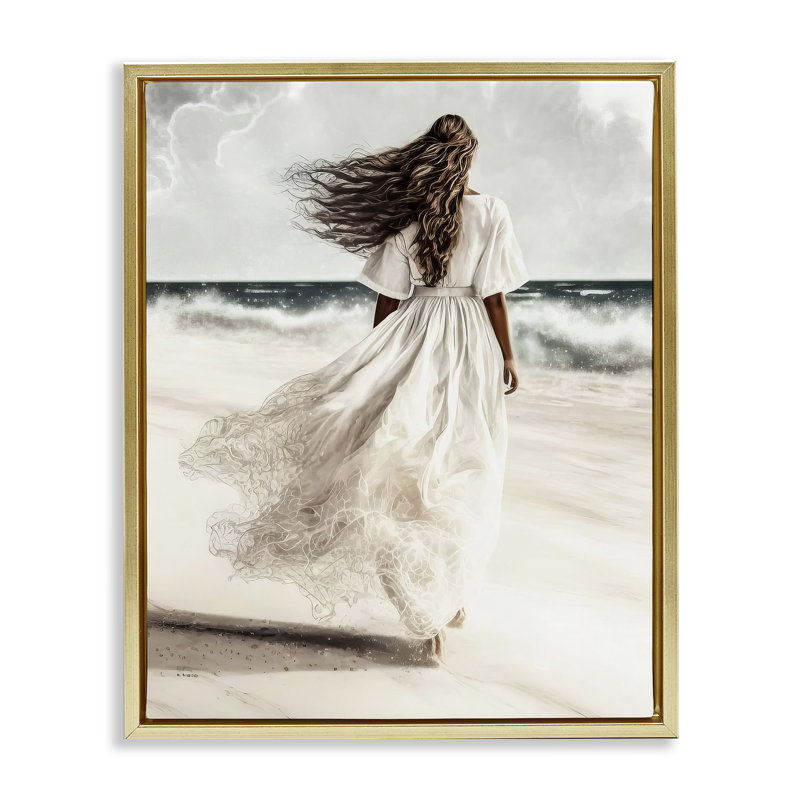  "Beach Stroll Sea Spray", art mural encadré par Incado, H 21 po x l 17 po, Cadre flottant métallique doré