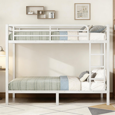 Lit superposé simple au-dessus de simple TG en métal pour adolescents et adultes, peu encombrant / réduit le bruit / pas de sommier tapissier requis, blanc