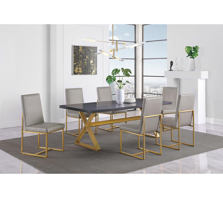 Everly Quinn Solid Wood Top Metal Base Dining Table | Wayfair