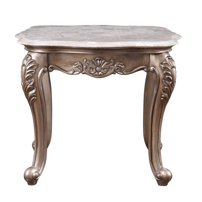 Jayceon Classic Queen Anne Legs Marble Top End Table in Champagne