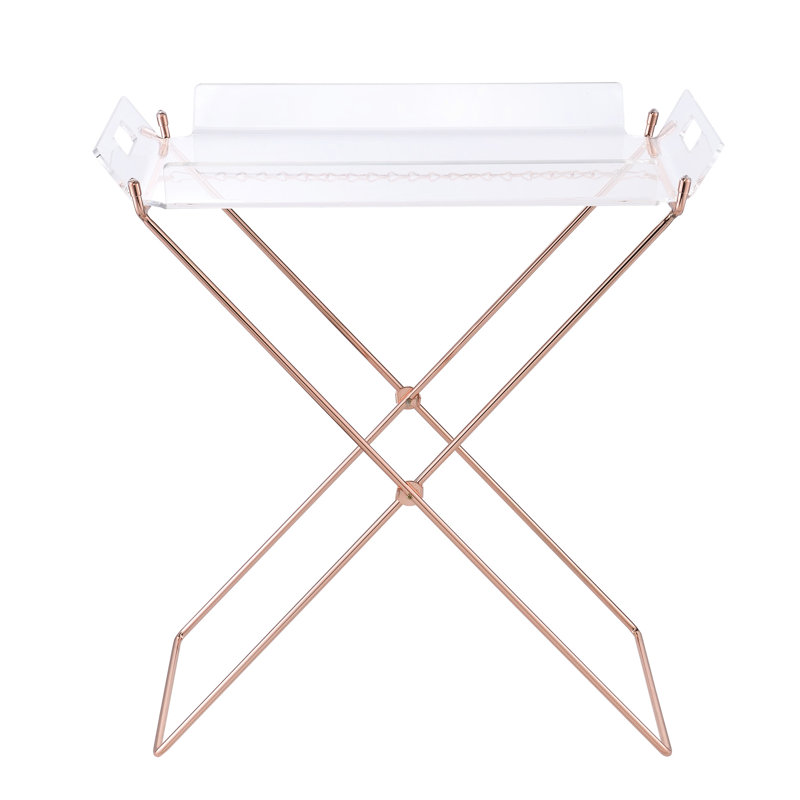 Élégante table-plateau transparente et cuivrée avec base en acrylique amovible pour le salon