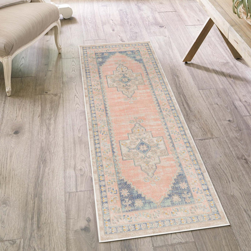 Tapis oriental bleu Shauntrelle, Tapis de couloir 2 pi x 6 pi