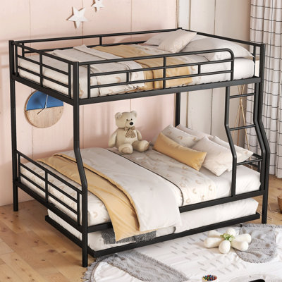 Full XL Over Queen Metal Bunk Bed With Trundle Bed,Black