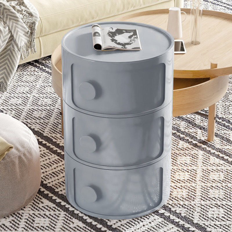 3-layer round cabinet with handles Side Table with Storage